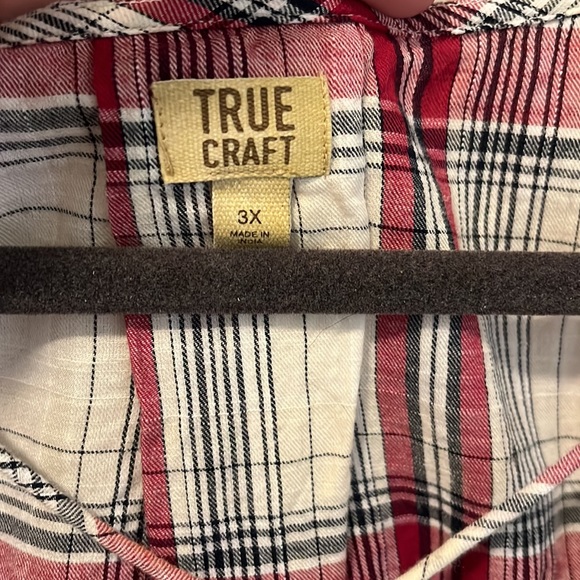 True Craft 3X 100% Cotton Faux Wrap Top W X Detail Top Balloon Sleeve Hi Low - Picture 6 of 8